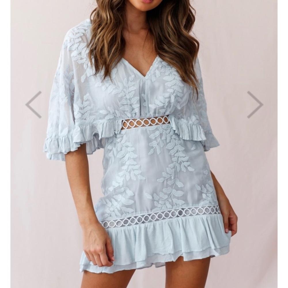 Selfie Leslie Caspar Leafy Embroidered Dress Blue